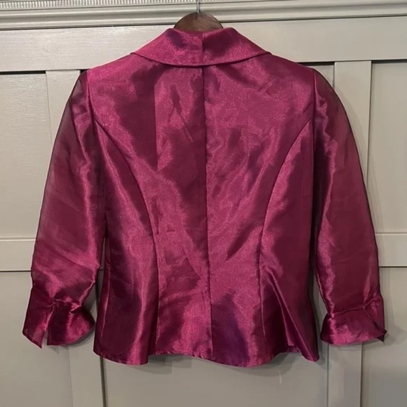 Alex Evenings Fuchsia Formal Evening Blazer Jacket Metallic Sheer Size Small - Picture 10 of 11